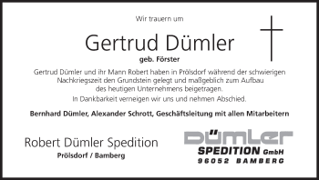 Anzeige von Gertrud Dümler von MGO