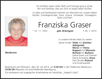 Anzeige von Franziska Graser von MGO