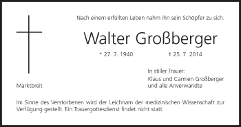 Anzeige von Walter Großberger von MGO