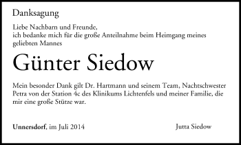 Anzeige von Günter Siedow von MGO