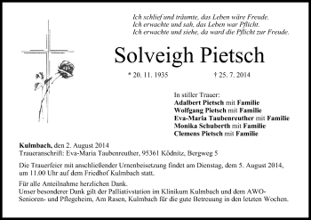Anzeige von Solveigh Pietsch von MGO