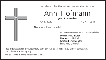 Anzeige von Anni Hofmann von MGO