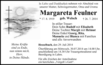 Anzeige von Margareta Feulner von MGO