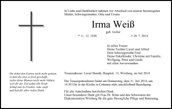 Anzeige von Irma Weiß von MGO