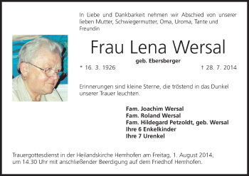 Anzeige von Lena Wersal von MGO