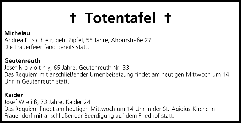  Traueranzeige für Totentafel vom 30.07.2014 vom 30.07.2014 aus MGO