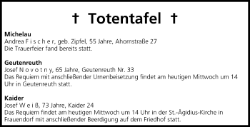 Anzeige von Totentafel vom 30.07.2014 von MGO