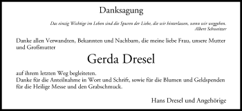 Anzeige von Gerda Dresel von MGO