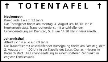 Anzeige von Totentafel 02.08.2014 von MGO