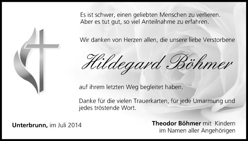  Traueranzeige für Hildegard Böhmer vom 02.08.2014 aus MGO