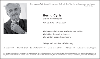 Anzeige von Bernd Cyris von MGO