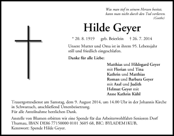 Anzeige von Hilde Geyer von MGO
