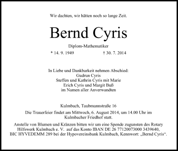Anzeige von Bernd Cyris von MGO