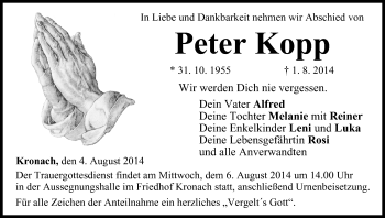 Anzeige von Peter Kopp von MGO
