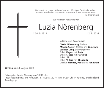Anzeige von Luzia Nörenberg von MGO