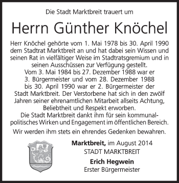 Anzeige von Günther Knöchel von MGO