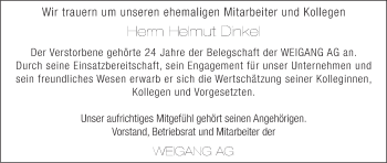 Anzeige von Helmut Dinkel von MGO