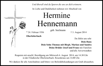 Anzeige von Hermine Hennemann von MGO
