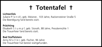 Anzeige von Totentafel, vom 06.08.2014 von MGO
