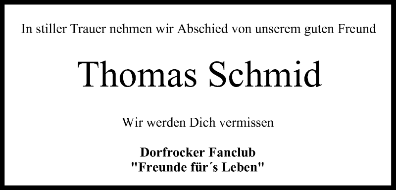  Traueranzeige für Thomas Schmid vom 06.08.2014 aus MGO