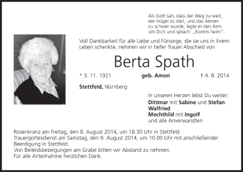 Anzeige von Berta Spath von MGO