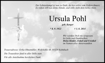 Anzeige von Ursula Pohl von MGO
