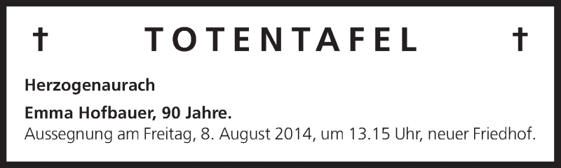  Traueranzeige für Totentafel vom 07.08.2014 vom 07.08.2014 aus MGO