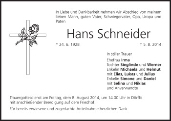 Anzeige von Hans Schneider von MGO