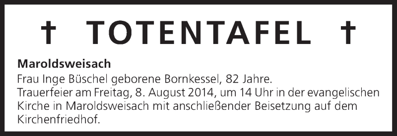  Traueranzeige für Totentafel vom 08.08.2014 vom 08.08.2014 aus MGO