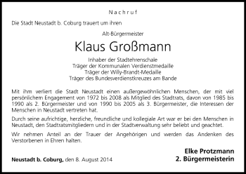 Anzeige von Klaus Großmann von MGO