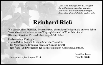 Anzeige von Reinhard Rieß von MGO