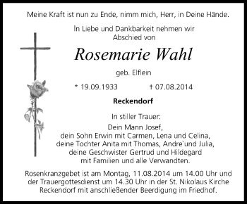 Anzeige von Rosemarie Wahl von MGO