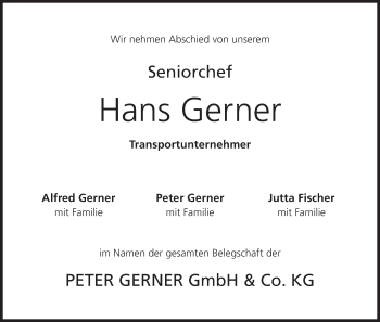 Anzeige von Hans Gerner von MGO