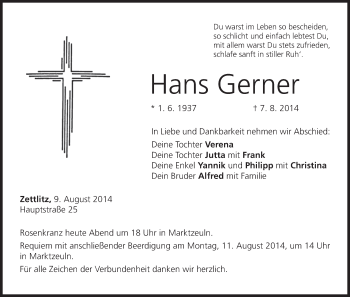 Anzeige von Hans Gerner von MGO