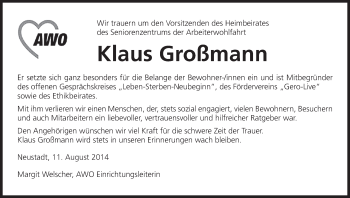 Anzeige von Klaus Großmann von MGO