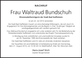 Anzeige von Waltraud Bundschuh von MGO