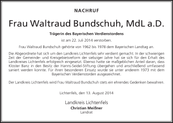 Anzeige von Waltraud Bundschuh von MGO