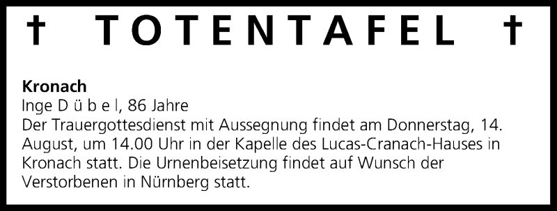  Traueranzeige für Totentafel vom 13.08.2014 vom 13.08.2014 aus MGO