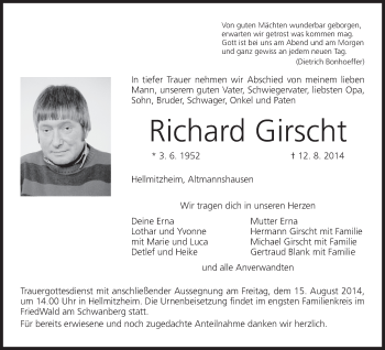 Anzeige von Richard Girscht von MGO