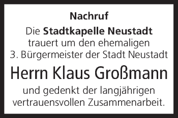 Anzeige von Klaus Großmann von MGO