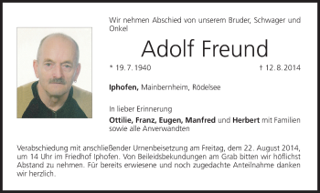 Anzeige von Adolf Freund von MGO
