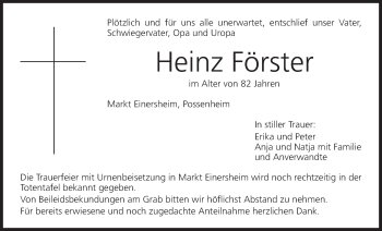 Anzeige von Heinz Förster von MGO
