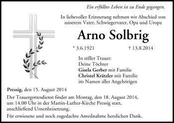 Anzeige von Arno Solbrig von MGO