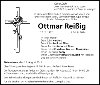 Anzeige von Ottmar Reißig von MGO