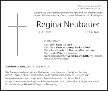 Anzeige von Regina Neubauer von MGO