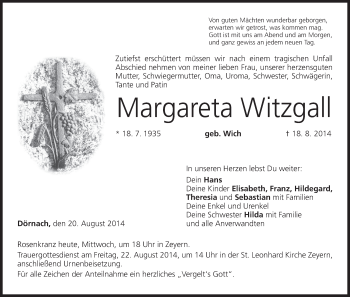 Anzeige von Margareta Witzgall von MGO