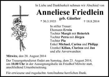 Anzeige von Anneliese Friedlein von MGO