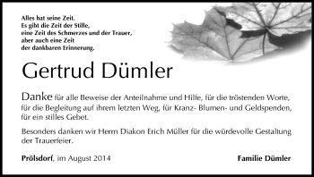 Anzeige von Gertrud Dümler von MGO