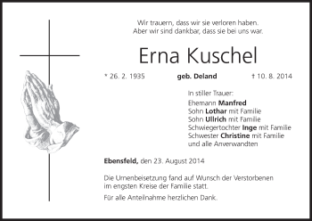 Anzeige von Erna Kuschel von MGO