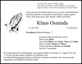 Anzeige von Klaus Oszenda von MGO